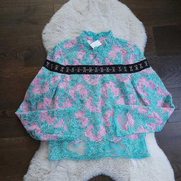 Marques Almeida Corset Y2K Dopamine Bright Ruffle Corded Floral Lace Top - Picture 3 of 15